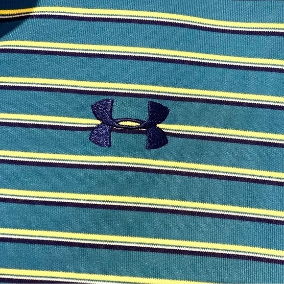 Under Armour Loose Heatgear Striped Short Sleeve Tech Performance Polo Size Lrg - Picture 3 of 9